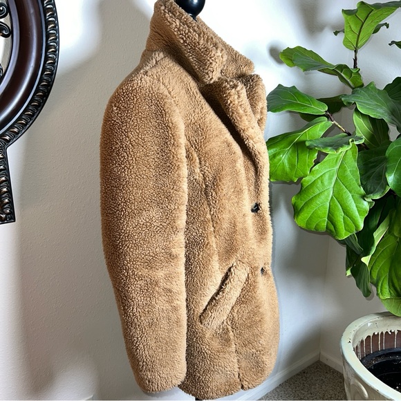 Sebby Women’s Camel Tan Teddy Bear Lined Topper Coat Medium - Picture 4 of 16